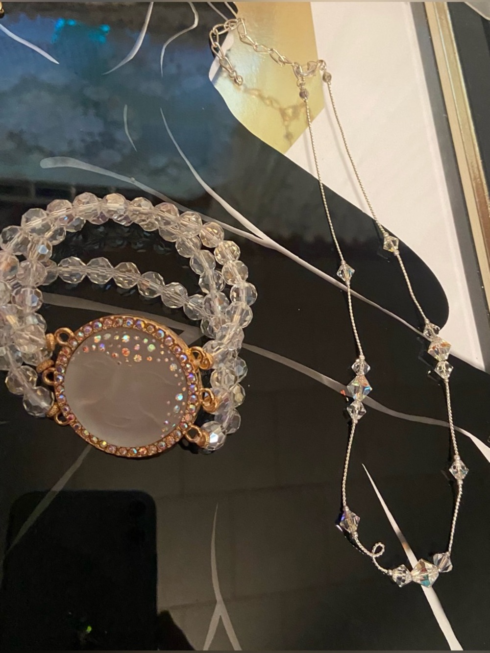 AB Choker, Kirks Folly White Moon Face Bracelet, & Swavorski necklace #129 - Picture 5 of 9